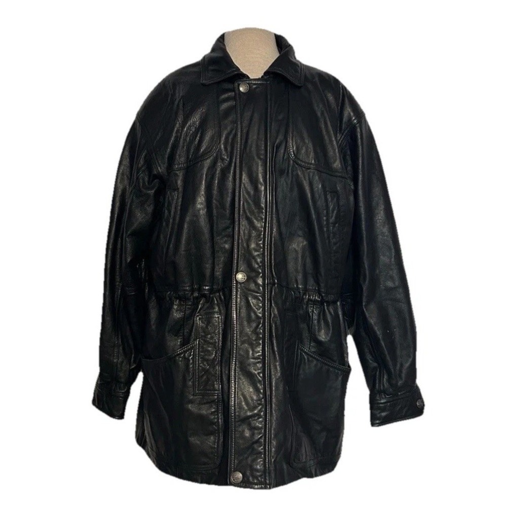 Vintage WILSONS Black Leather Thinsulate Coat Biker Grunge Y2K‎ Streetwear Small